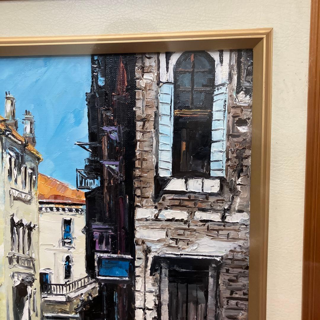 昭和レトロ 絵画 油彩画 油絵 風景画 街並み 額装 額縁 額入り アート