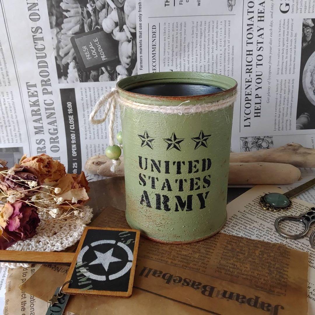 リメ缶　リメイク缶　リメ鉢☘️ピック付き