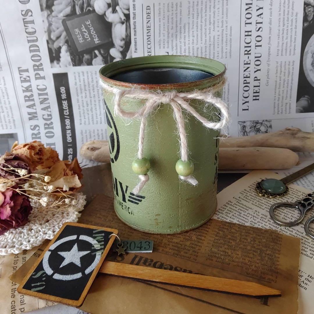 リメ缶　リメイク缶　リメ鉢☘️ピック付き