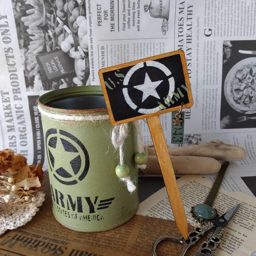 リメ缶　リメイク缶　リメ鉢☘️ピック付き