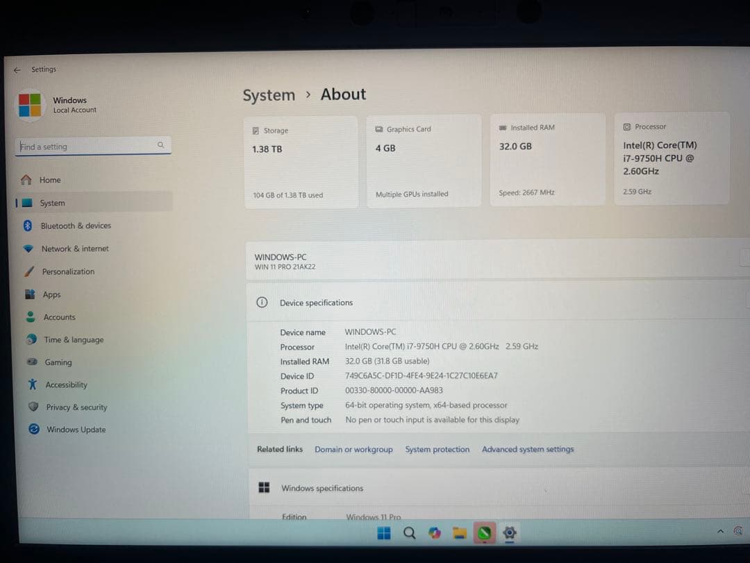 Windowsノート本体 Hp Zbook 15G6 i7-9750H/32Gb/Quadro T1000