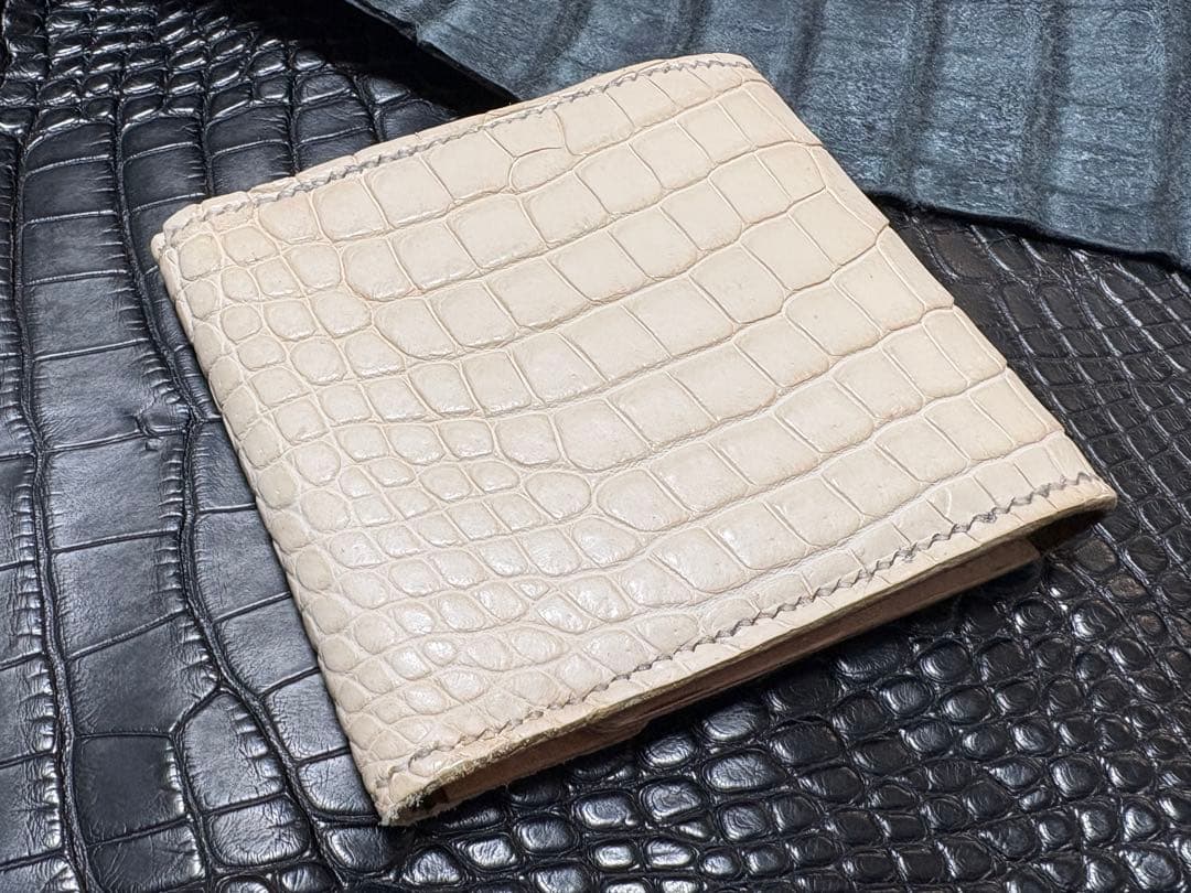 スモールクロコダイル ハンドメイド レザークラフト 総手縫い 財布 名刺 NFC