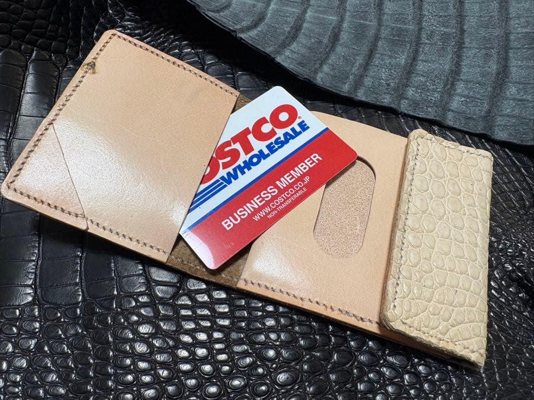 スモールクロコダイル ハンドメイド レザークラフト 総手縫い 財布 名刺 NFC