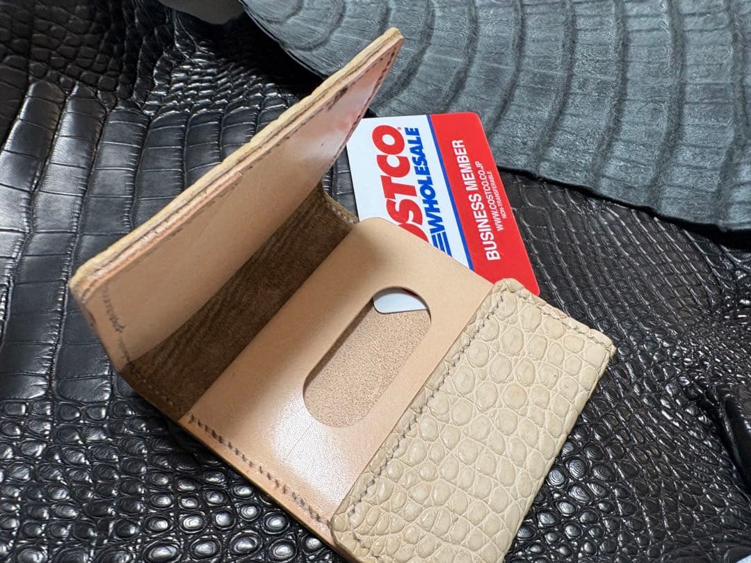 スモールクロコダイル ハンドメイド レザークラフト 総手縫い 財布 名刺 NFC