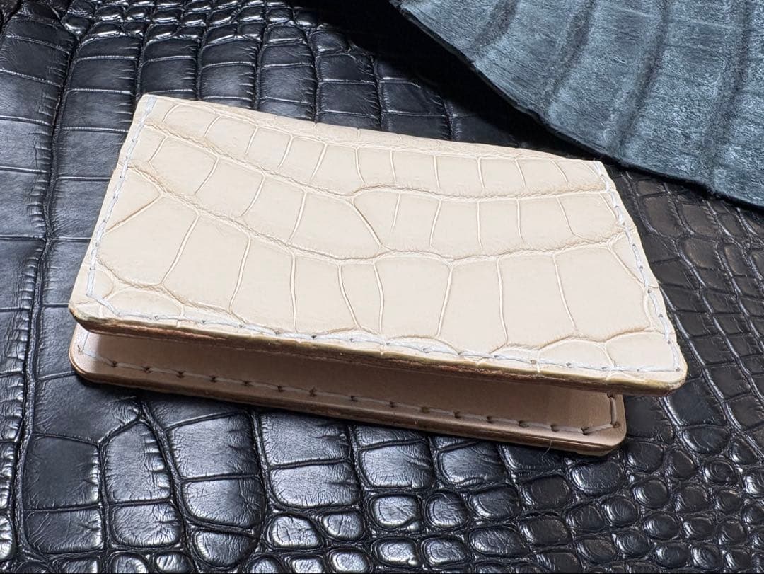 スモールクロコダイル ハンドメイド レザークラフト 総手縫い 財布 名刺 NFC