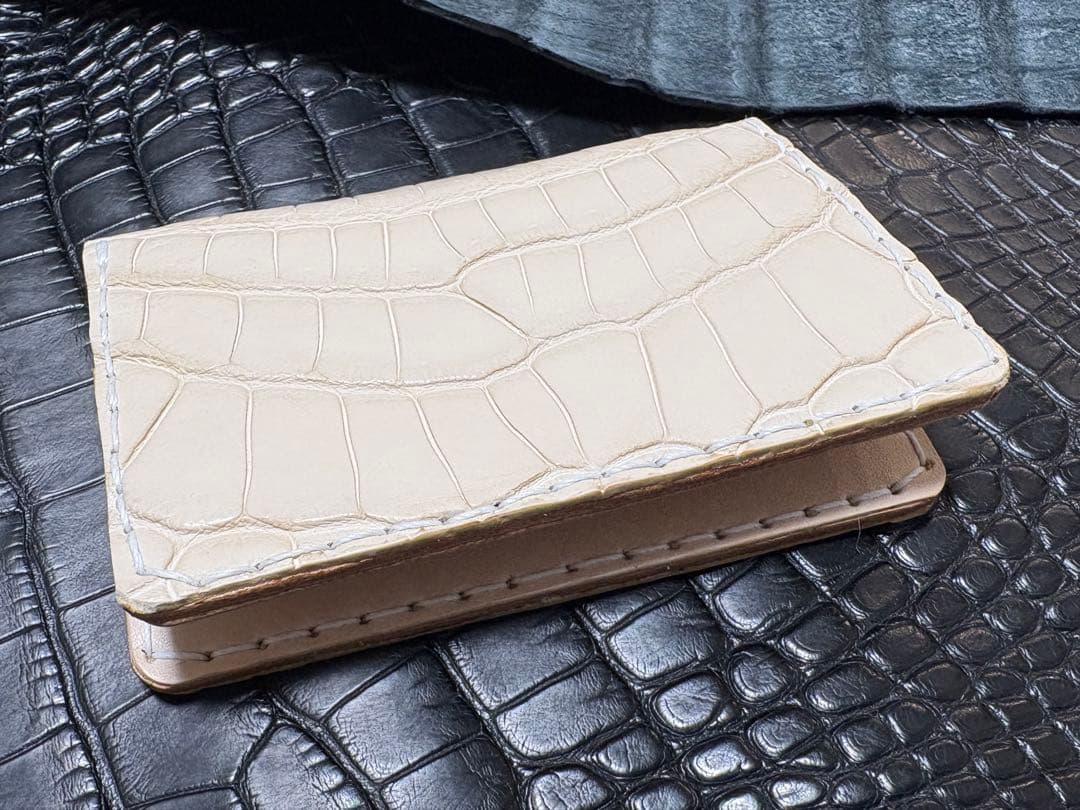 スモールクロコダイル ハンドメイド レザークラフト 総手縫い 財布 名刺 NFC