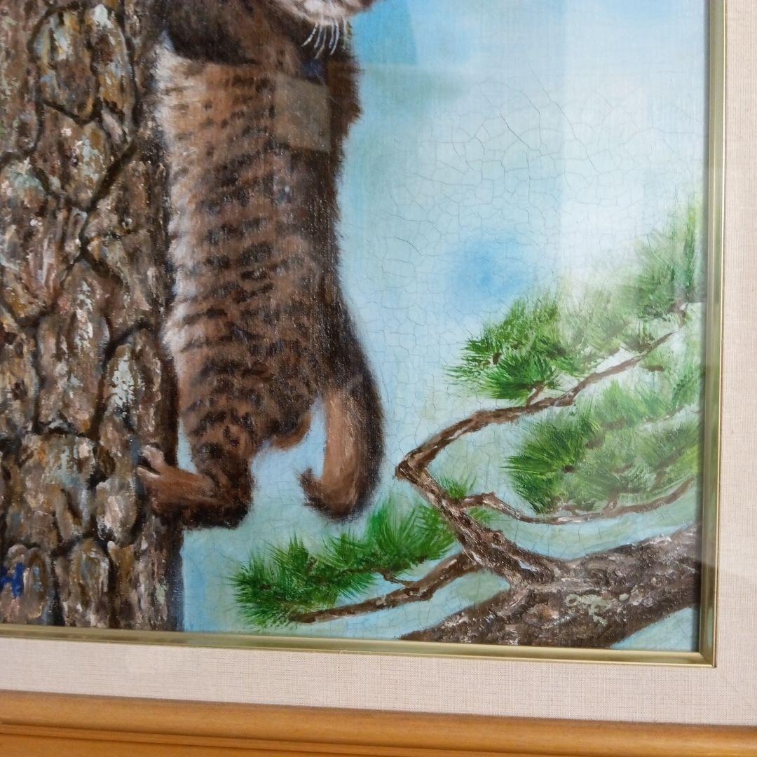 猫の絵 木製フレーム 油彩画