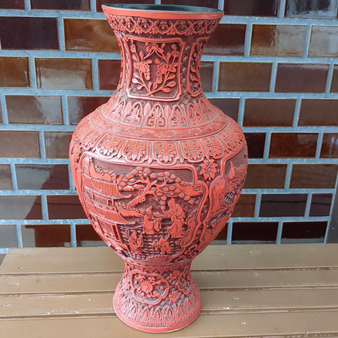 中国　壺　木製？　漆芸　骨董　置物　土産