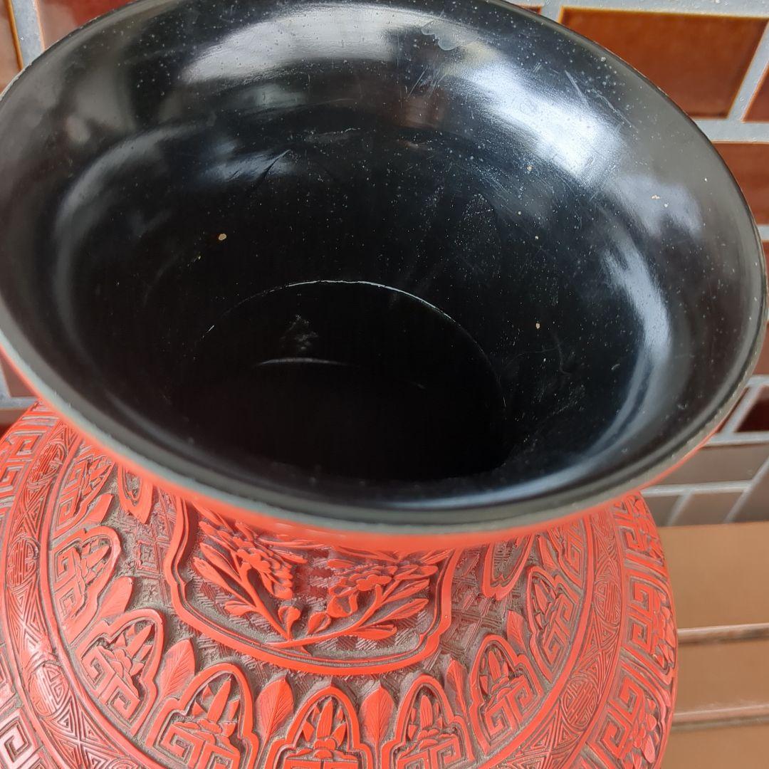中国　壺　木製？　漆芸　骨董　置物　土産