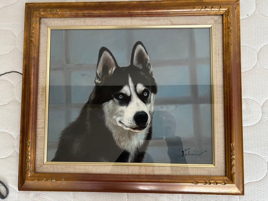 真作保証　ハスキー犬の肖像画 油絵 F8 Valenzuela