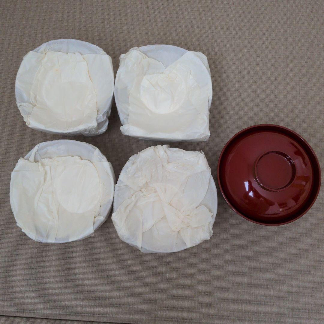 山中漆器　蓋付き椀　羽反雑煮椀　総朱漆金ライン　5客セット　新品未使用