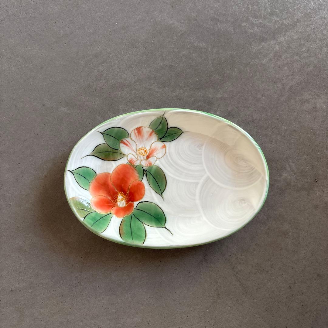 《ほぼ新品》美品【陶葊】京焼　清水焼　白掛彩草花　色絵付け　皿　椿　陶あん