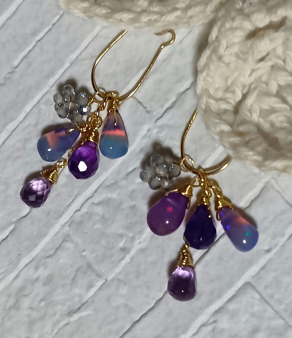 649　アメジスト・カラーオパール・トパーズボールのチャーム