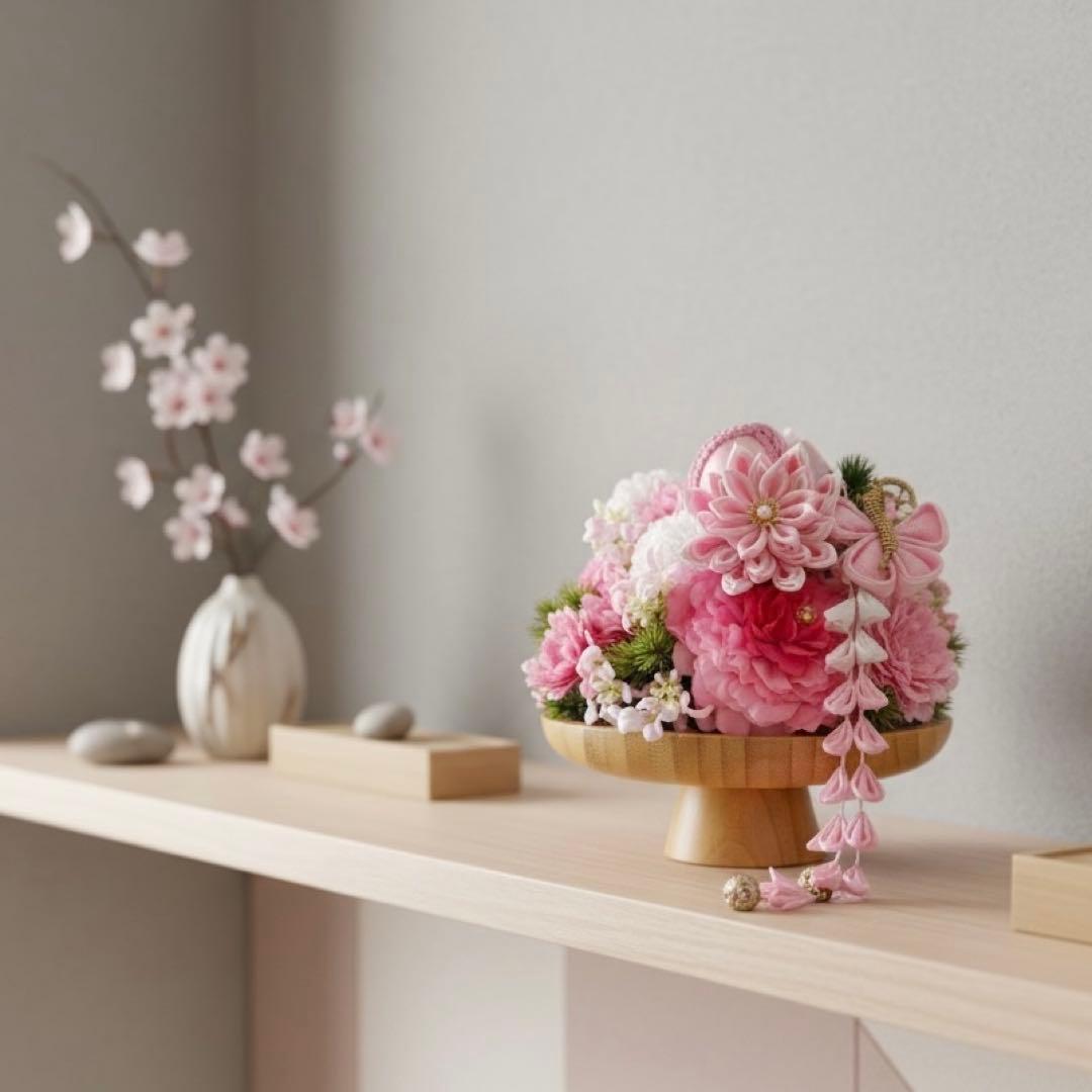 みるきぃままページ　【桃の節句にも】鏡餅アレンジ つまみ細工ピン付き飾り