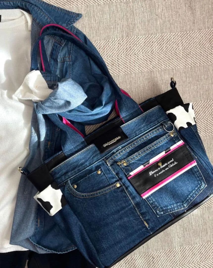 大きめデニムリメイクバッグ（LL）No.960☆トートバッグ　マザーズバッグ