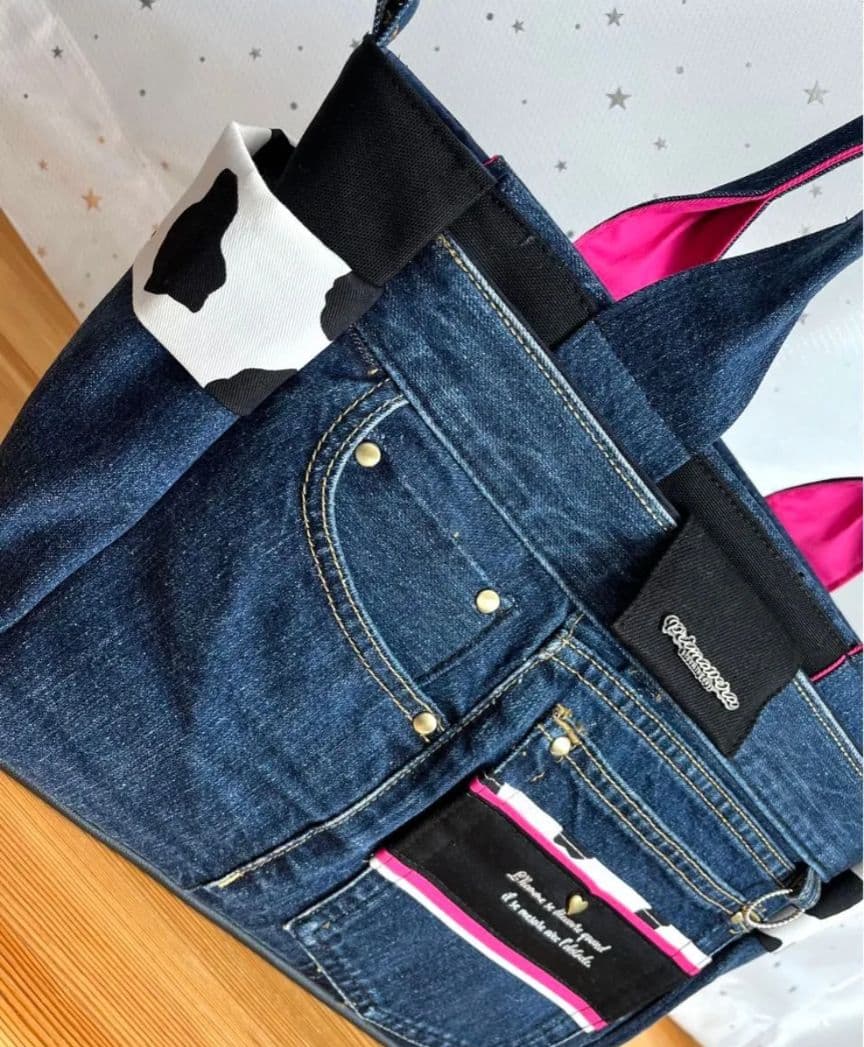 大きめデニムリメイクバッグ（LL）No.960☆トートバッグ　マザーズバッグ