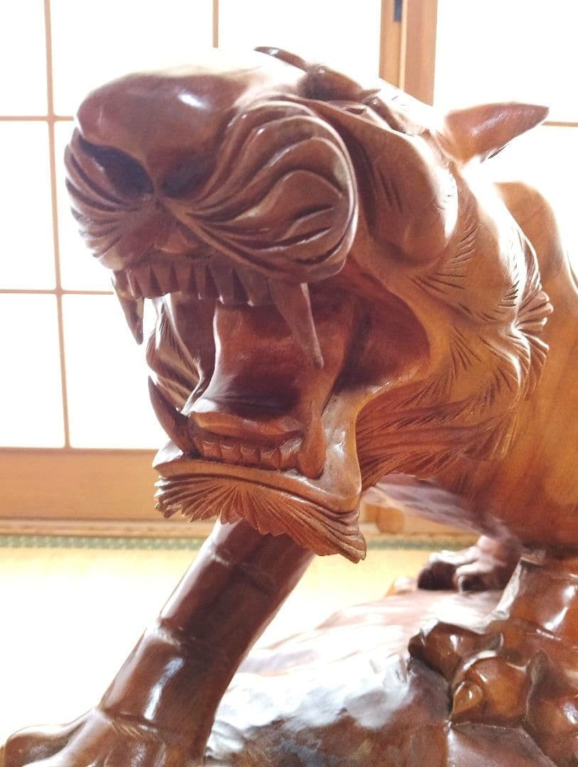 ヴィンテージ 昭和レトロ 置物 木彫り 一刀彫 虎 大型 和室 店舗 縁起物