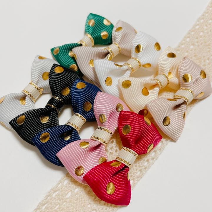 【ゴールドドットリボン】ベビーヘアクリップ ヘアゴム