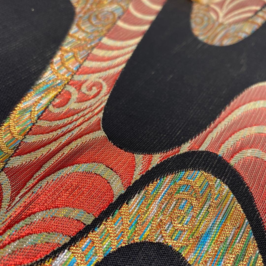 黒と赤　流水紋　帯リメイクバッグ　浴衣　着物