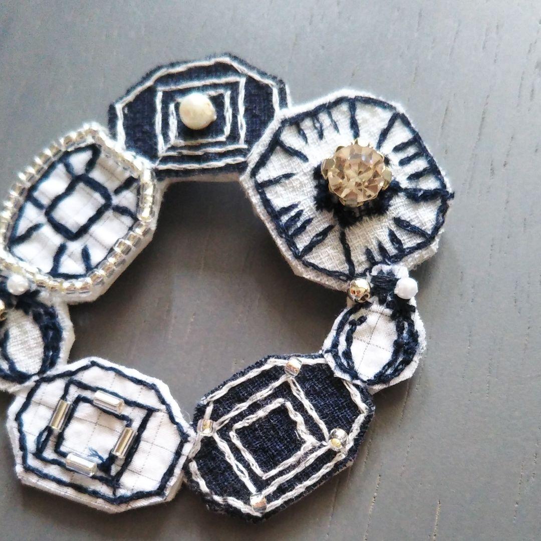⚠️ブルーリバー9-33 ハンドメイド ブローチ ミナペルホネン生地使用