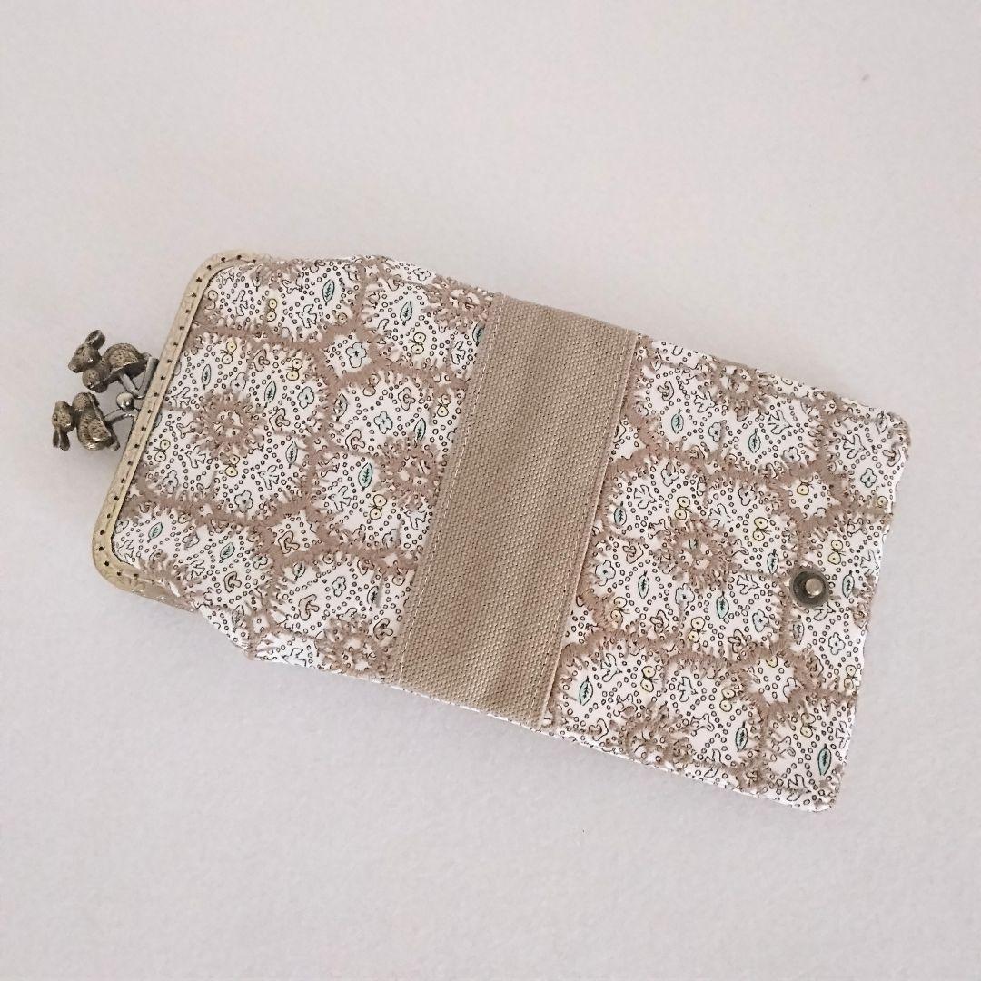 ミナペルホネン×リバティforestwaveアネモネ（ベージュ）ウサギがま口財布