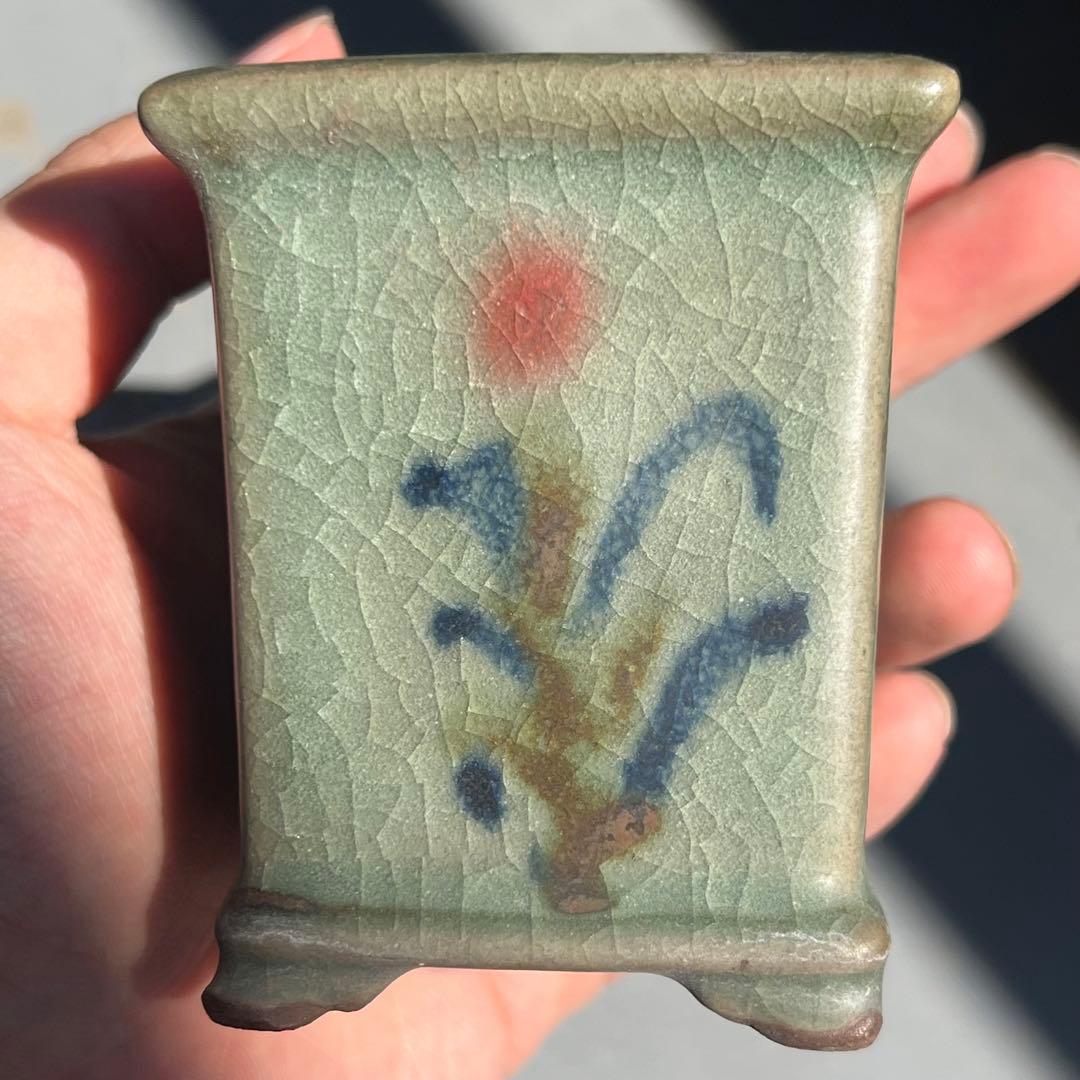 771.平安虹泉 雲足正方 盆栽鉢 植木鉢 6.5*6.5*7.9cm