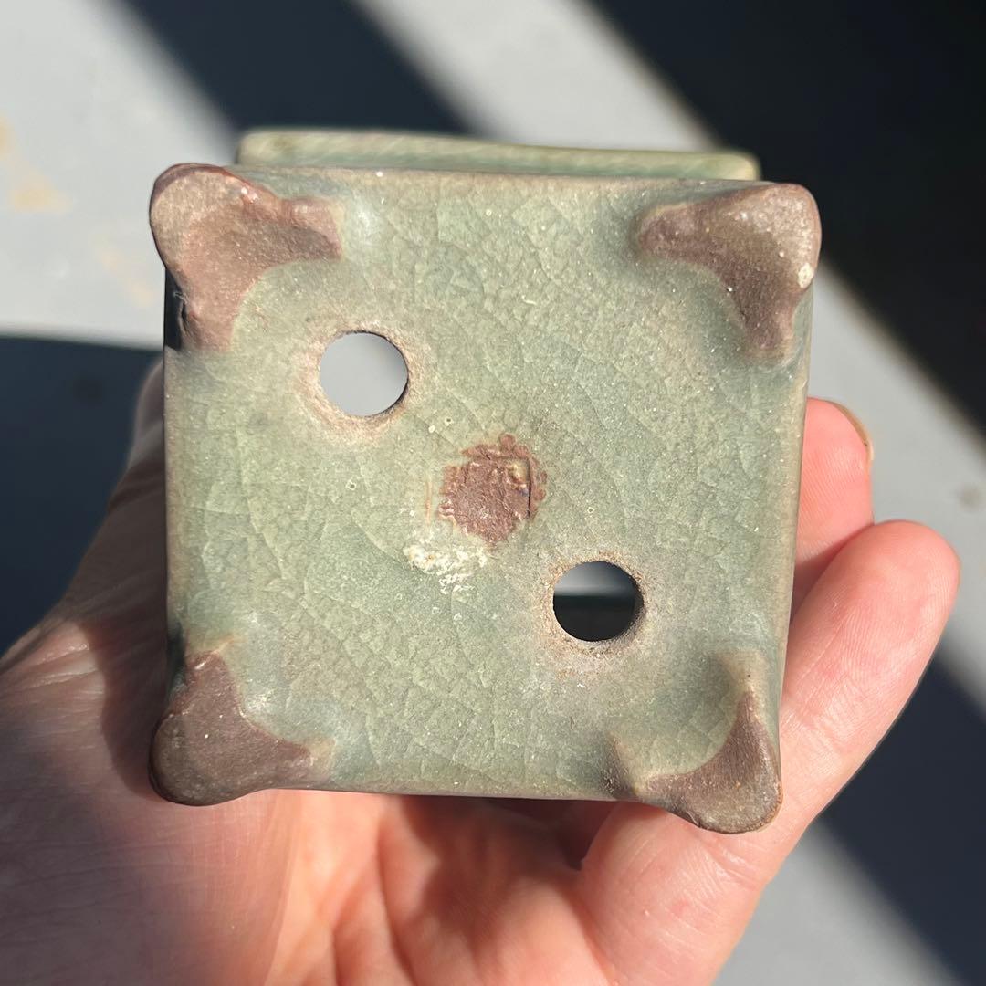 771.平安虹泉 雲足正方 盆栽鉢 植木鉢 6.5*6.5*7.9cm