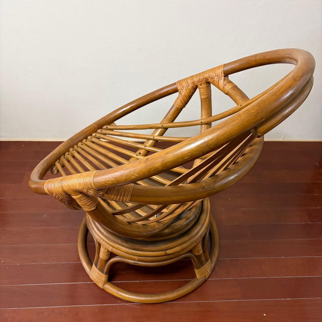 ラタンチェア 回転　籐家具 昭和レトロ ヴィンテージ