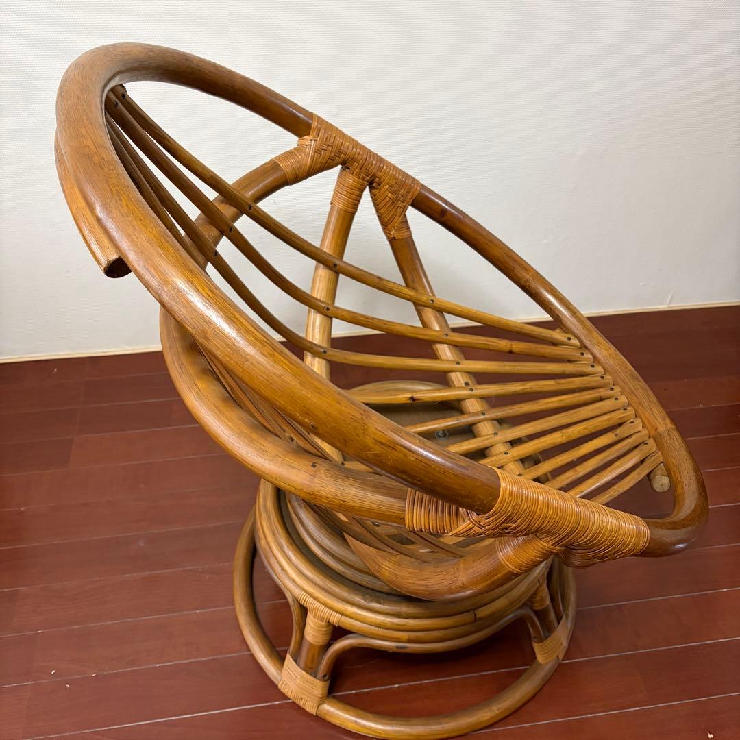 ラタンチェア 回転　籐家具 昭和レトロ ヴィンテージ