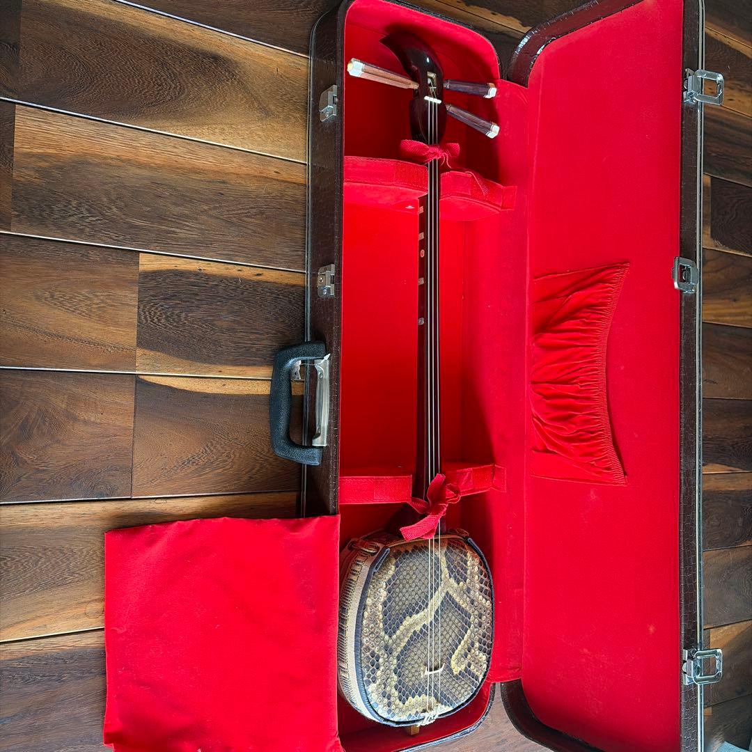 三線本体 ヘビ皮製 3弦 専用ケース付き