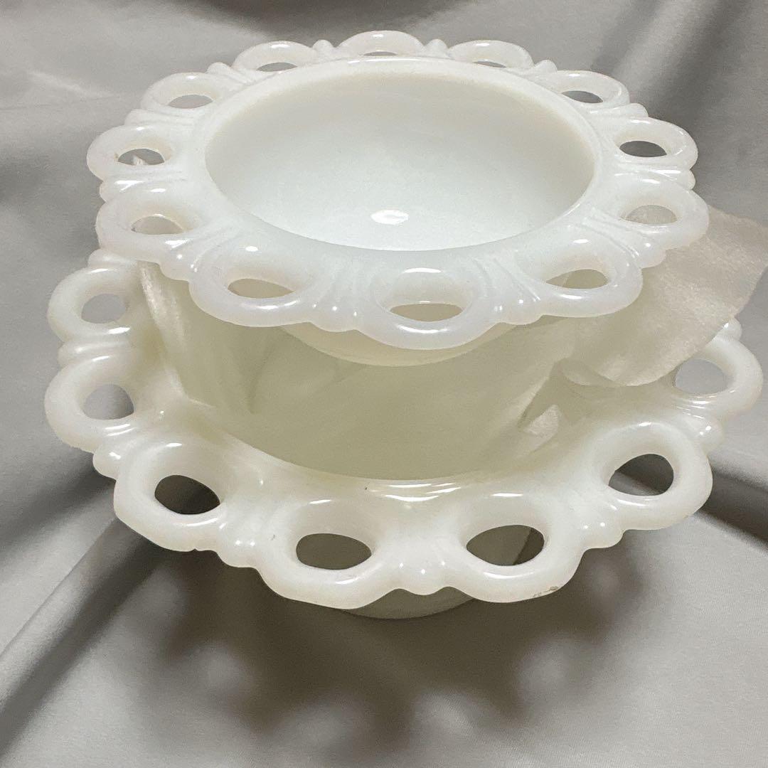 FireKing ミルクガラス レースエッジコンポートセット