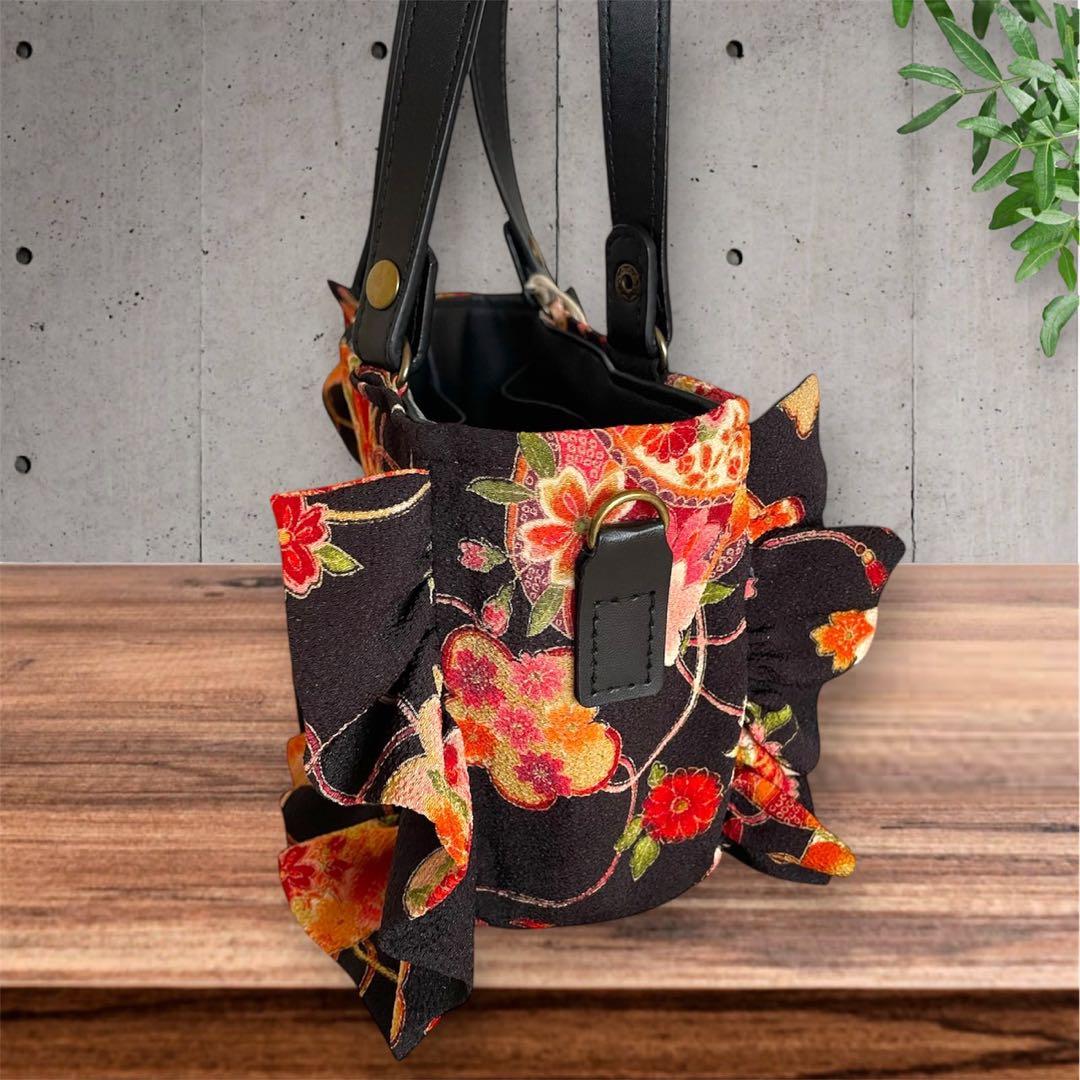 【1点のみ】2way和柄バッグ ブラック ショルダーバッグ ハンドバッグ
