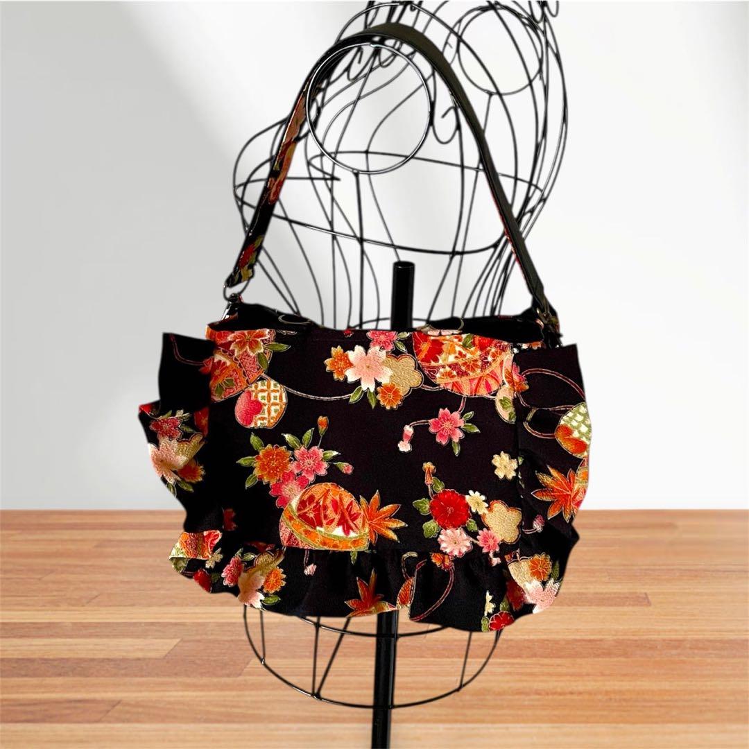 【1点のみ】2way和柄バッグ ブラック ショルダーバッグ ハンドバッグ