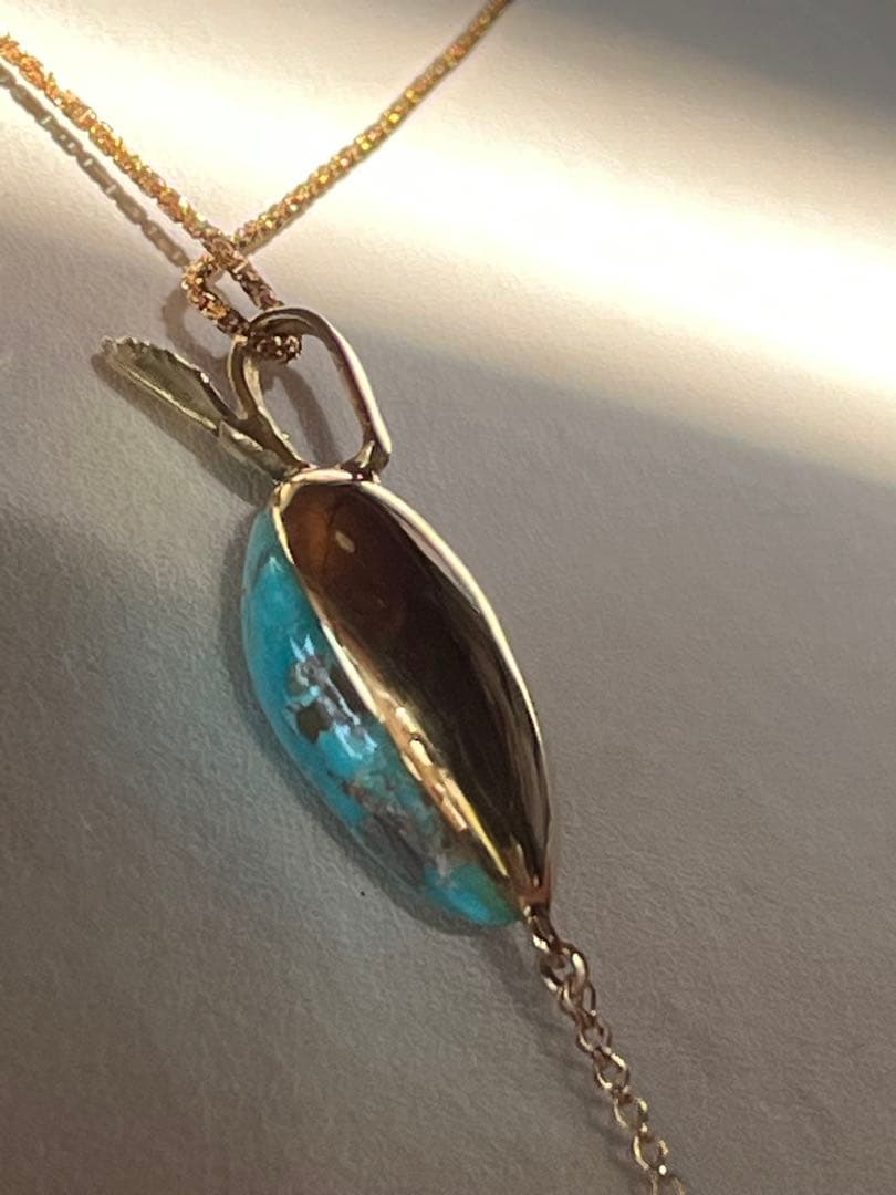 天然石Ｋ１８ターコイズ・イエローダイヤ0.4ct.パライバトルマリン　Ｐトップ