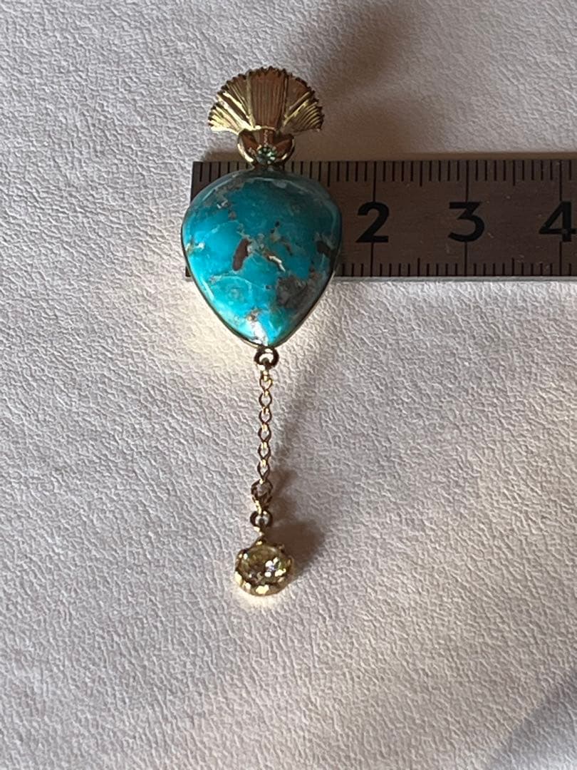 天然石Ｋ１８ターコイズ・イエローダイヤ0.4ct.パライバトルマリン　Ｐトップ