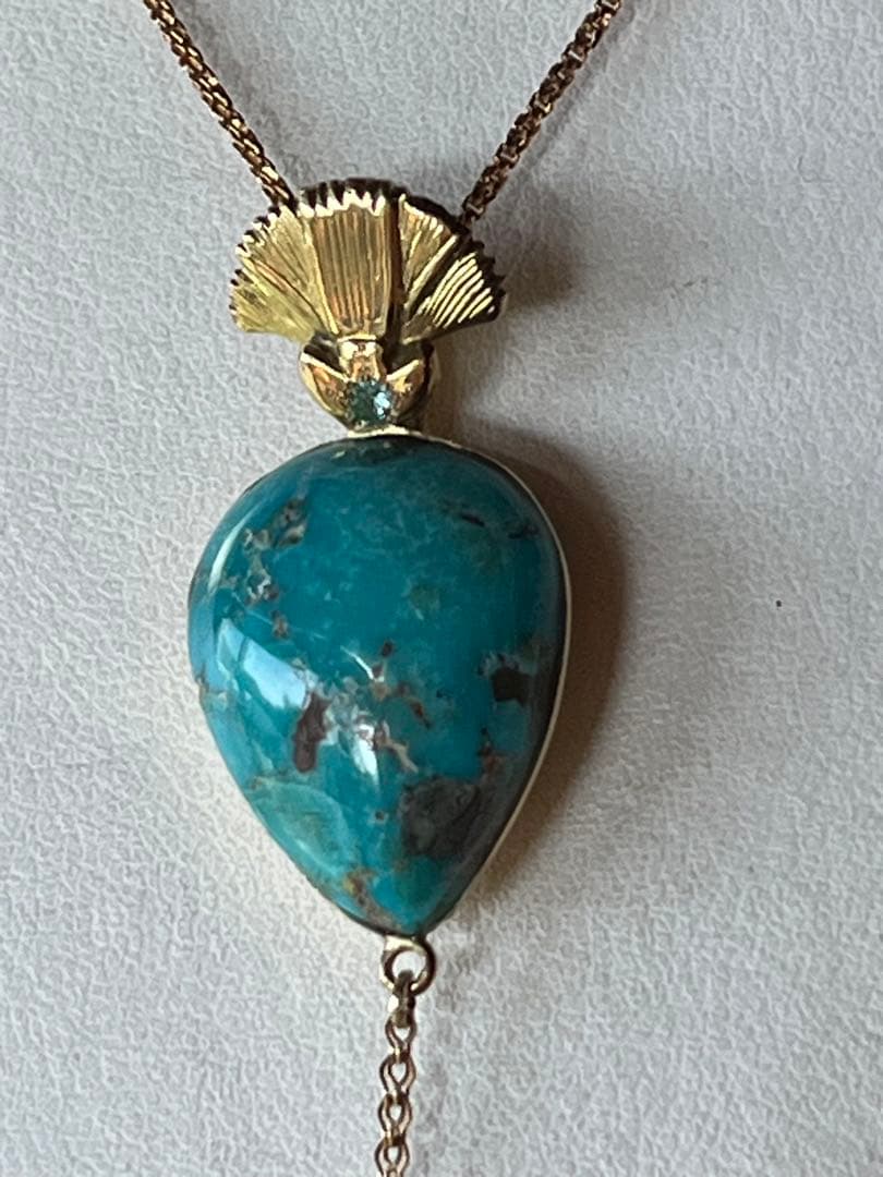 天然石Ｋ１８ターコイズ・イエローダイヤ0.4ct.パライバトルマリン　Ｐトップ