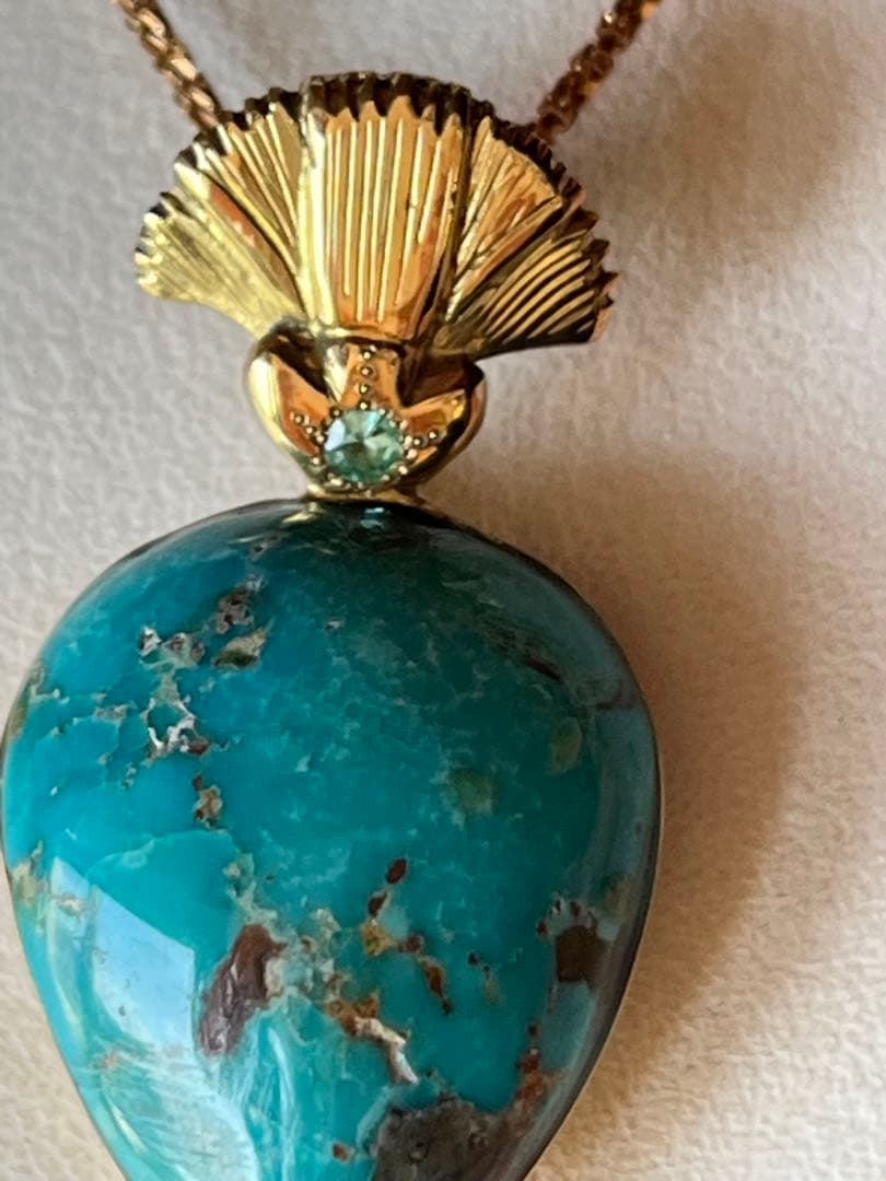 天然石Ｋ１８ターコイズ・イエローダイヤ0.4ct.パライバトルマリン　Ｐトップ