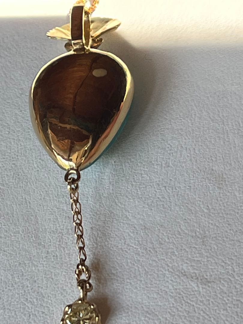 天然石Ｋ１８ターコイズ・イエローダイヤ0.4ct.パライバトルマリン　Ｐトップ