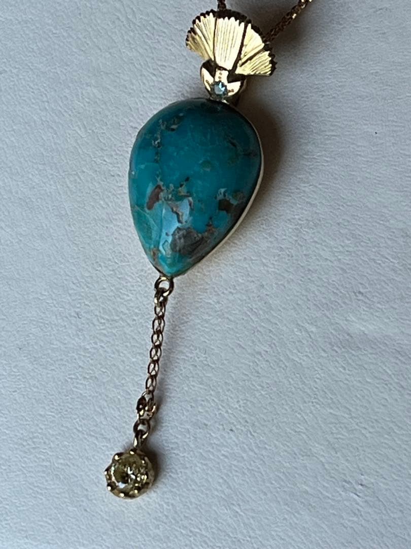 天然石Ｋ１８ターコイズ・イエローダイヤ0.4ct.パライバトルマリン　Ｐトップ