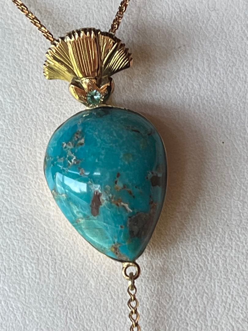 天然石Ｋ１８ターコイズ・イエローダイヤ0.4ct.パライバトルマリン　Ｐトップ