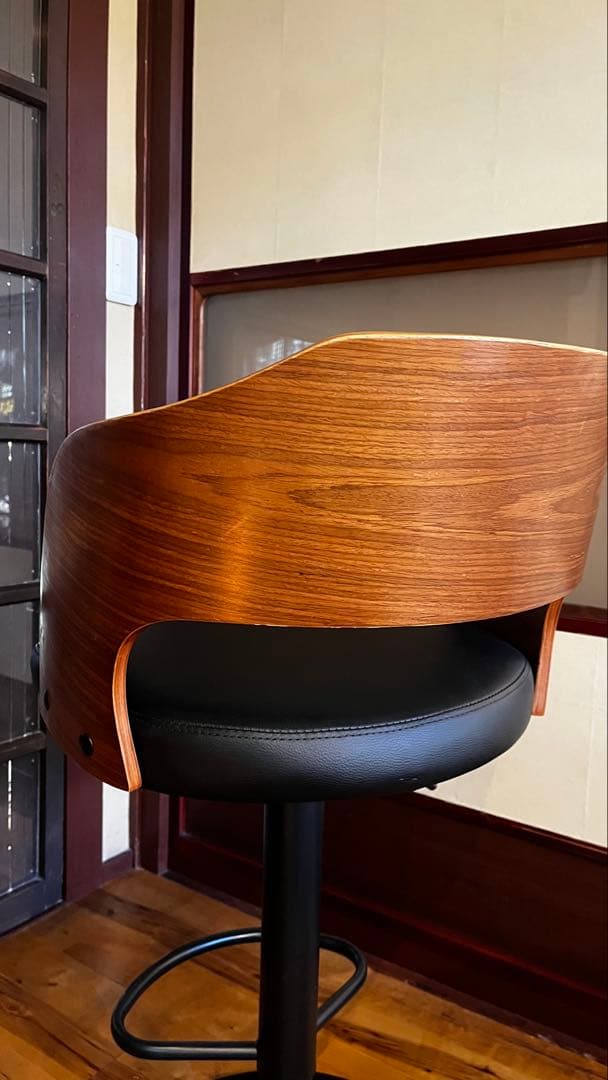 バーチェア　高さ調節可能　東京インテリア　アイアン　レザー　ウォールナット