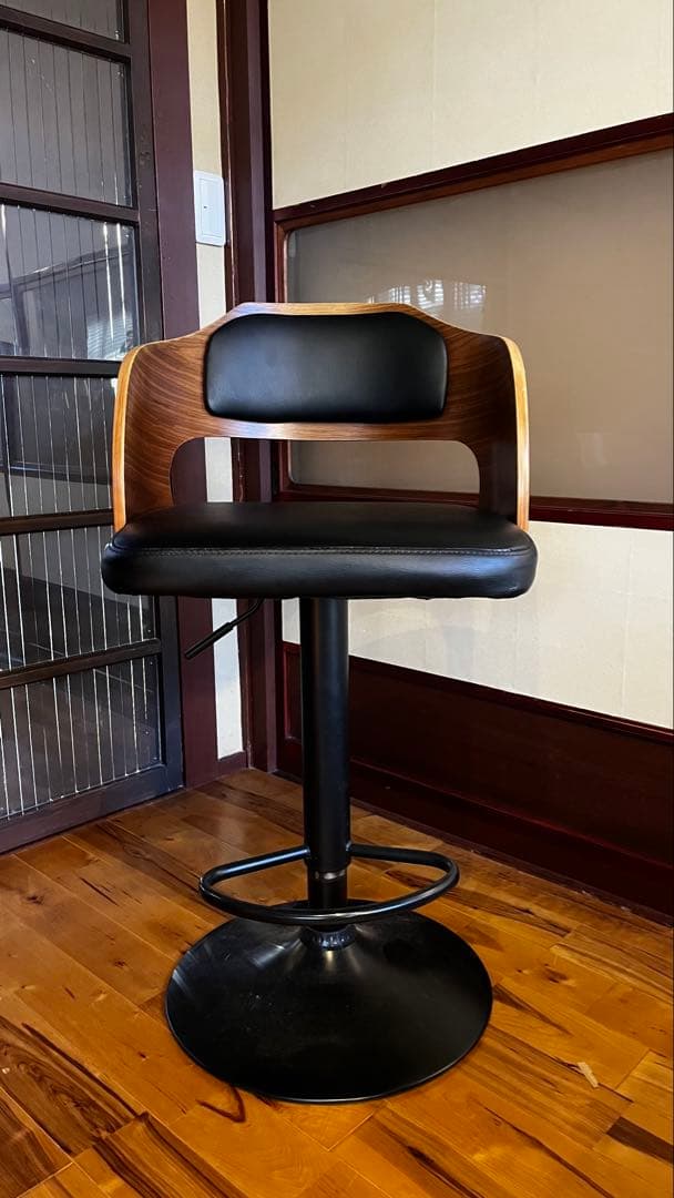バーチェア　高さ調節可能　東京インテリア　アイアン　レザー　ウォールナット