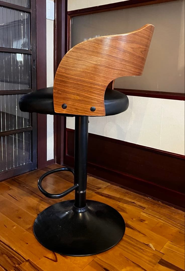 バーチェア　高さ調節可能　東京インテリア　アイアン　レザー　ウォールナット