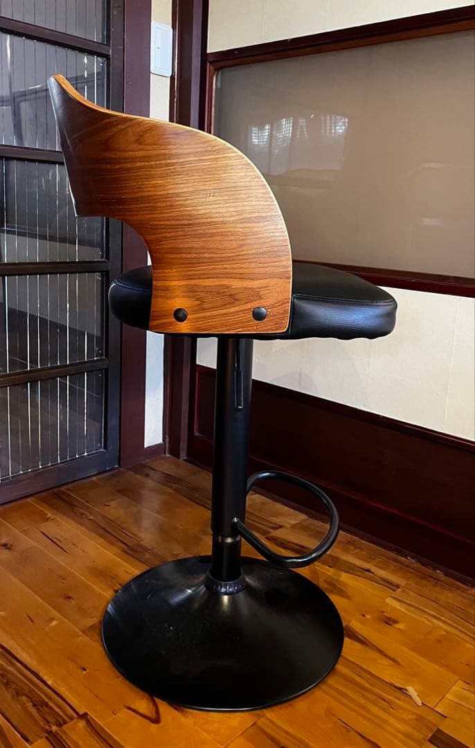 バーチェア　高さ調節可能　東京インテリア　アイアン　レザー　ウォールナット