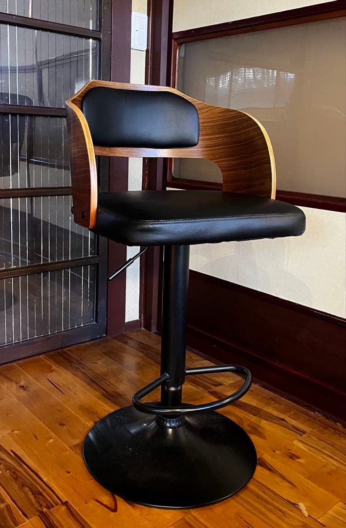 バーチェア　高さ調節可能　東京インテリア　アイアン　レザー　ウォールナット