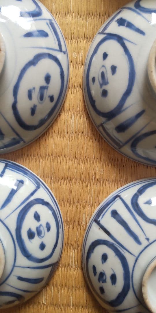 希少　古染付　染付　蓋茶碗4客　古伊万里　王地山焼　江戸時代