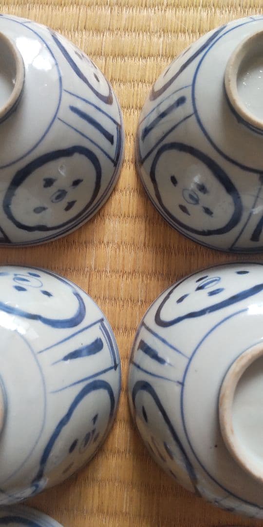 希少　古染付　染付　蓋茶碗4客　古伊万里　王地山焼　江戸時代