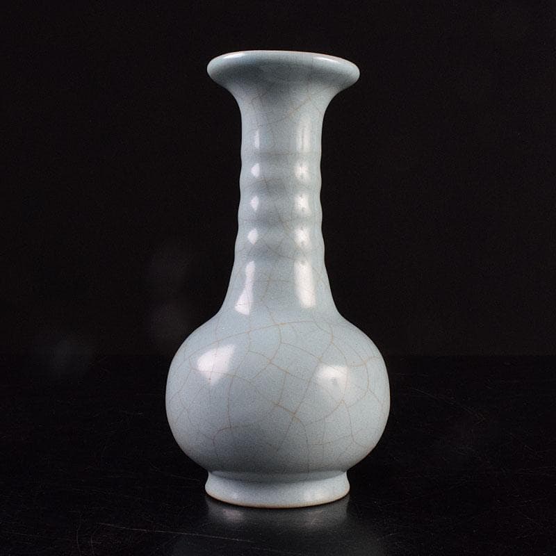 中国　哥窯　青白磁　金糸鉄線　氷裂文　鶴首花瓶　C　R8936