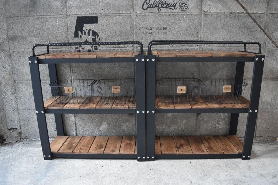 【かごつき】男前インテリア　棚　×２台　植物　多肉 インダストリアル 1123