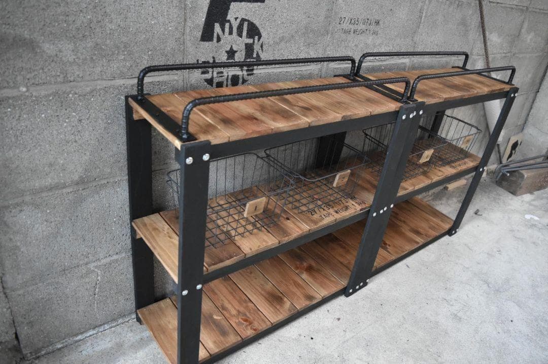 【かごつき】男前インテリア　棚　×２台　植物　多肉 インダストリアル 1123